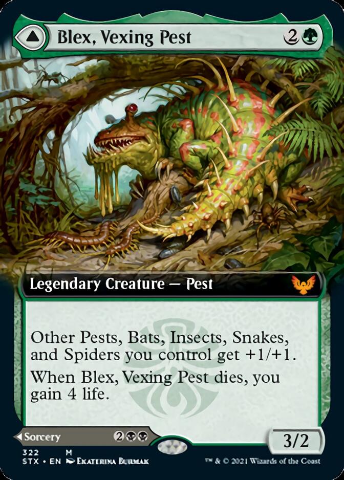 Blex, Vexing Pest // Search for Blex (Extended Art) [Strixhaven: School of Mages] Foil
