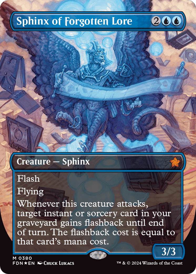 Sphinx of Forgotten Lore (Borderless) (Mana Foil) [Foundations] | Silver Goblin