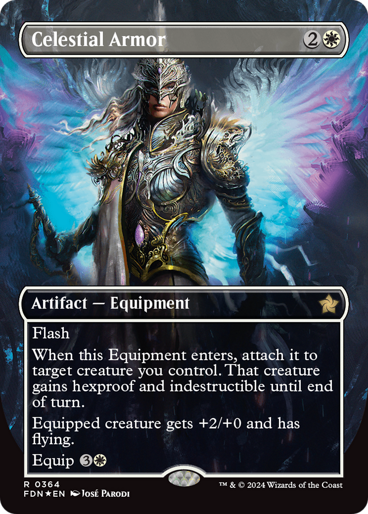 Celestial Armor (Borderless) (Mana Foil) [Foundations] | Silver Goblin