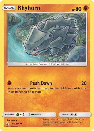 Rhyhorn (92/214) [Sun & Moon: Unbroken Bonds] | Silver Goblin