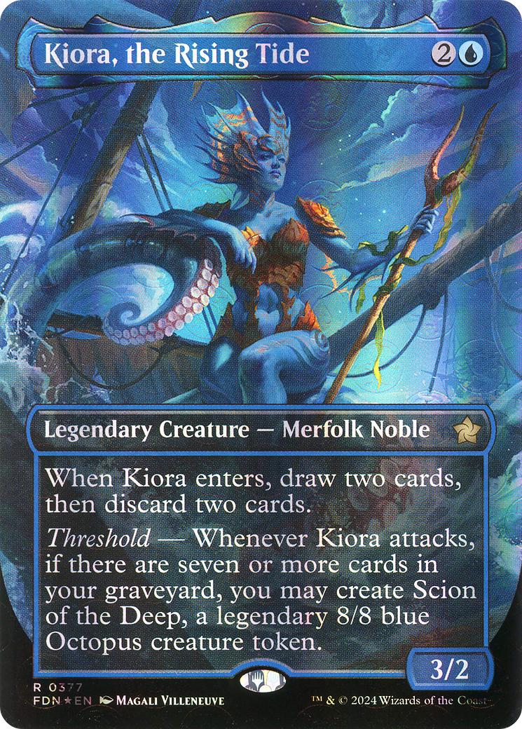 Kiora, the Rising Tide (Borderless) (Mana Foil) [Foundations] | Silver Goblin