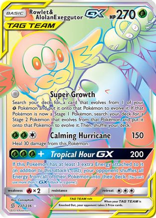 Rowlet & Alolan Exeggutor GX (Secret) (237) Holofoil - SM  Unified Minds