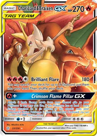 Charizard & Braixen GX (22) Holofoil - SM  Cosmic Eclipse