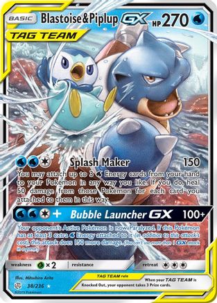 Blastoise & Piplup GX (38) Holofoil - SM  Cosmic Eclipse