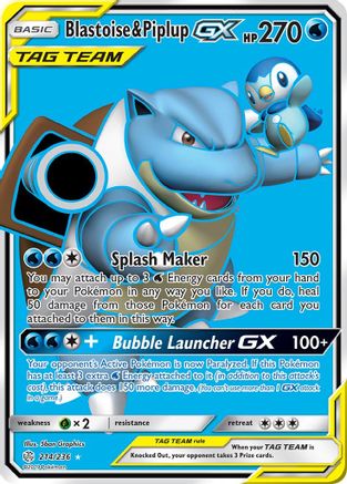 Blastoise & Piplup GX (214/236) [Sun & Moon: Cosmic Eclipse] | Silver Goblin