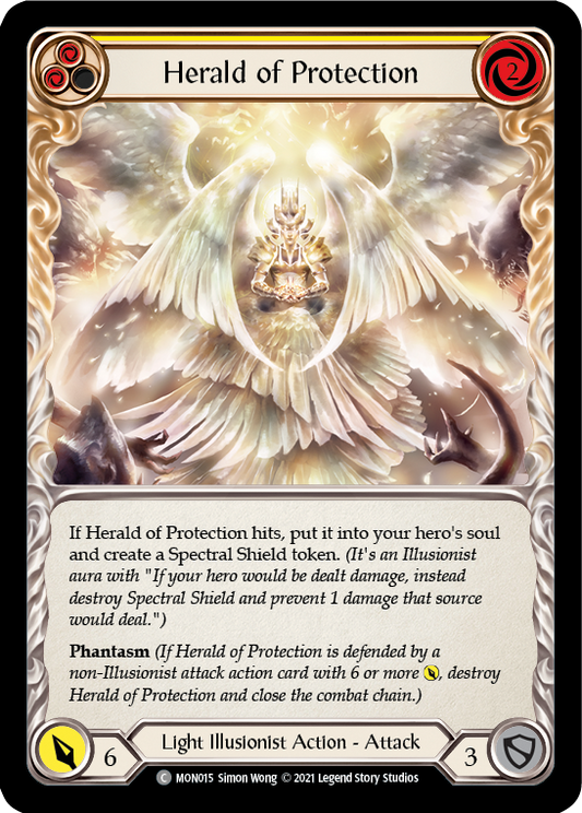 Herald of Protection (Yellow) 1st Edition Rainbow Foil (MON015) - Monarch