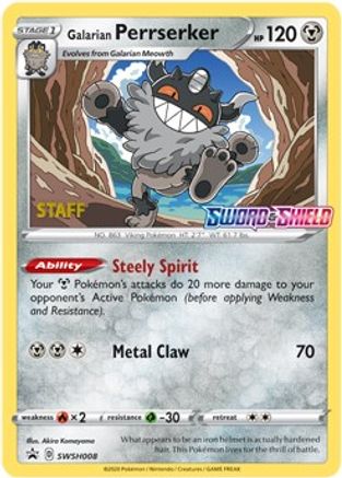 Galarian Perrserker - SWSH008 (Prerelease) [Staff] (SWSH008) Holofoil - SWSH Sword & Shield Promo Cards