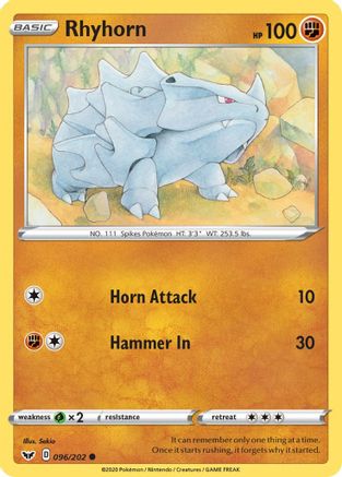 Rhyhorn (96) Reverse Holofoil - Sword & Shield