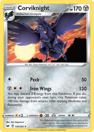 Corviknight (135) Reverse Holofoil - Sword & Shield Base Set