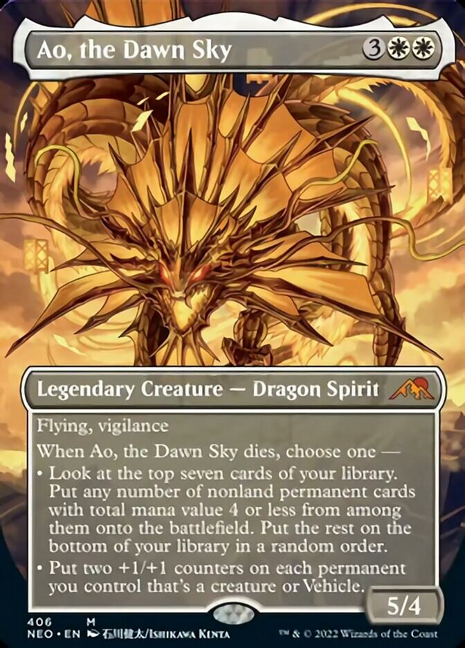 Ao, the Dawn Sky (Borderless Alternate Art) [Kamigawa: Neon Dynasty] | Silver Goblin