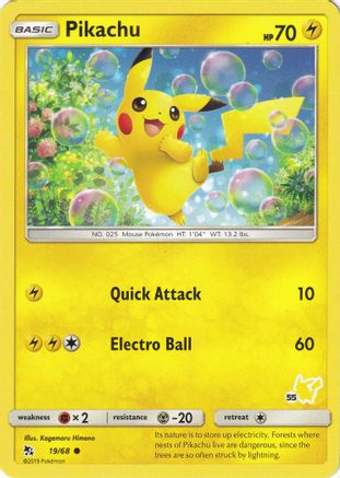 Pikachu (19/68) (Pikachu Stamp #55) [Battle Academy 2020] | Silver Goblin