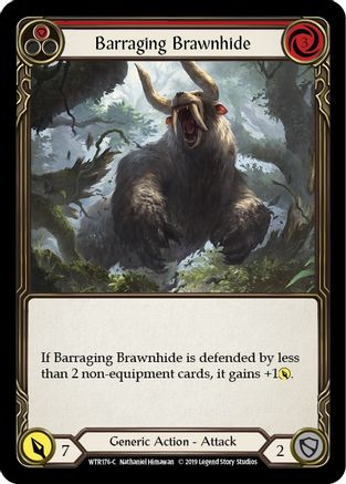 Barraging Brawnhide (Red) (WTR176) 1st Edition Rainbow Foil - Welcome to Rathe