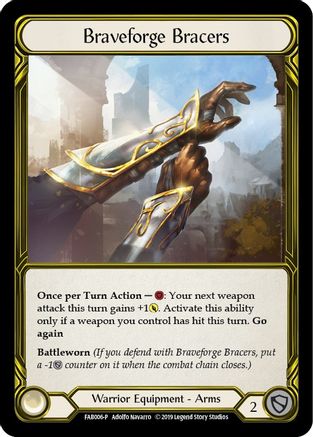 Braveforge Bracers (Golden) - FAB006 (FAB006) 1st Edition Cold Foil - Flesh and Blood: Promo Cards
