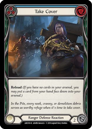 Take Cover (Blue) (ARC050) 1st Edition Rainbow Foil - Arcane Rising
