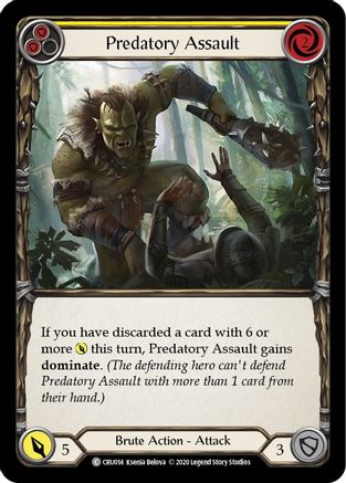 Predatory Assault (Yellow) 1st Edition Rainbow Foil (CRU014) - Crucible of War | Silver Goblin