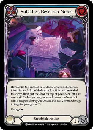 Sutcliffe's Research Notes (Blue) (CRU156) (Unlimited Edition) Rainbow Foil - Crucible of War