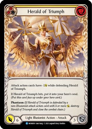 Herald of Triumph (Yellow) [MON009-RF] (Monarch)  1st Edition Rainbow Foil | Silver Goblin