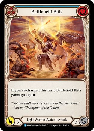 Battlefield Blitz (Blue) 1st Edition Rainbow Foil (MON038) - Monarch