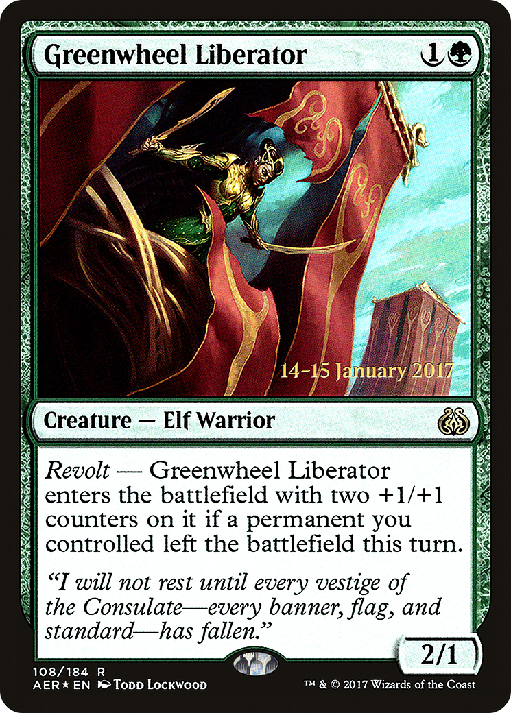 Greenwheel Liberator [Aether Revolt Prerelease Promos] | Silver Goblin