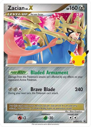 Zacian LV.X (SWSH135) (Celebrations) [Sword & Shield: Black Star Promos] | Silver Goblin