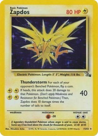 Zapdos (15/62) (Cosmos Holo) [Fossil 1st Edition] | Silver Goblin