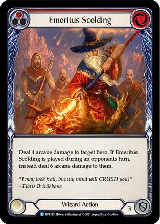 Emeritus Scolding (Red) [EVR125] (Everfest)  1st Edition Rainbow Foil | Silver Goblin