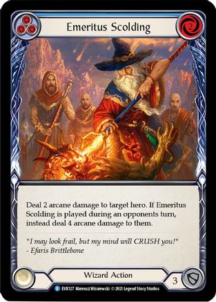 Emeritus Scolding (Blue) [EVR127] (Everfest)  1st Edition Rainbow Foil | Silver Goblin