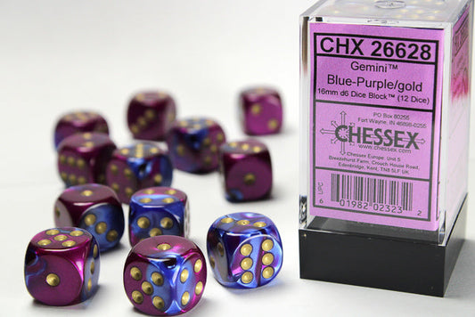 Chessex Gemini Blue-Purple/Gold 12d6 16mm