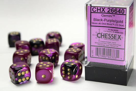 Chessex Gemini Black-Purple/Gold 12d6 16mm