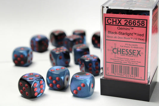 Chessex Gemini Black-Starlight/Red 12d6 16mm