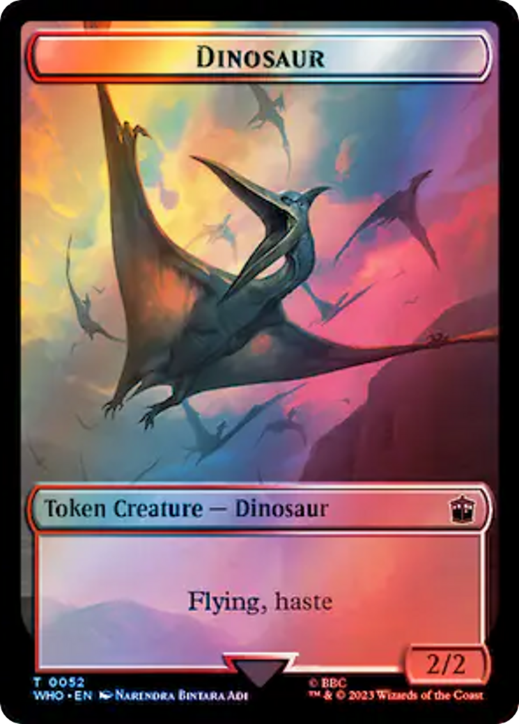 Human Rogue // Dinosaur Double-Sided Token (Surge Foil) [Doctor Who Tokens] | Silver Goblin