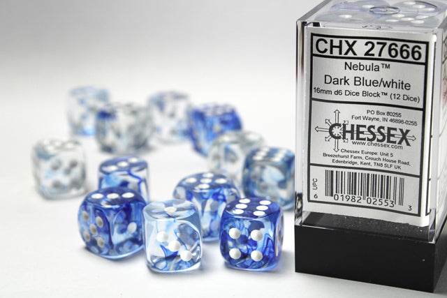 Chessex Nebula Dark Blue/White 12d6 16mm | Silver Goblin