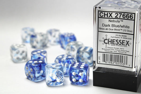 Chessex Nebula Dark Blue/White 12d6 16mm