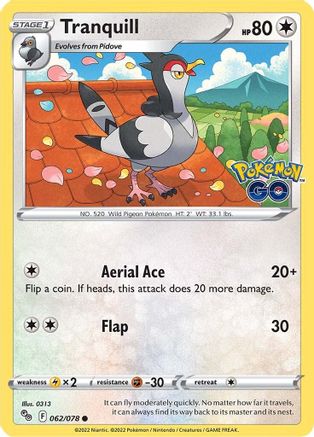 Tranquill (062/078) [Pokémon GO] Reverse Holofoil