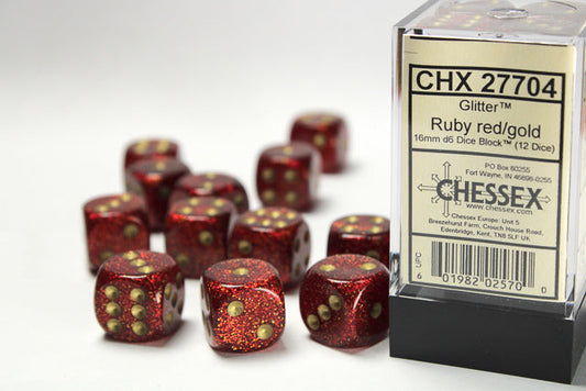 Chessex Glitter Ruby Red/Gold 12d6 16mm