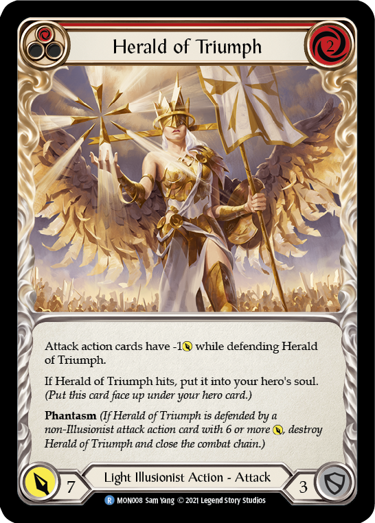 Herald of Triumph (Red) [MON008-RF] (Monarch)  1st Edition Rainbow Foil | Silver Goblin