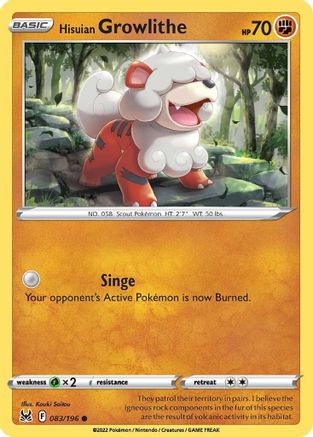 Hisuian Growlithe (83) Reverse Holofoil - Lost Origin