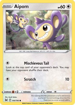 Aipom (144/196) [Sword & Shield: Lost Origin] Reverse Holofoil