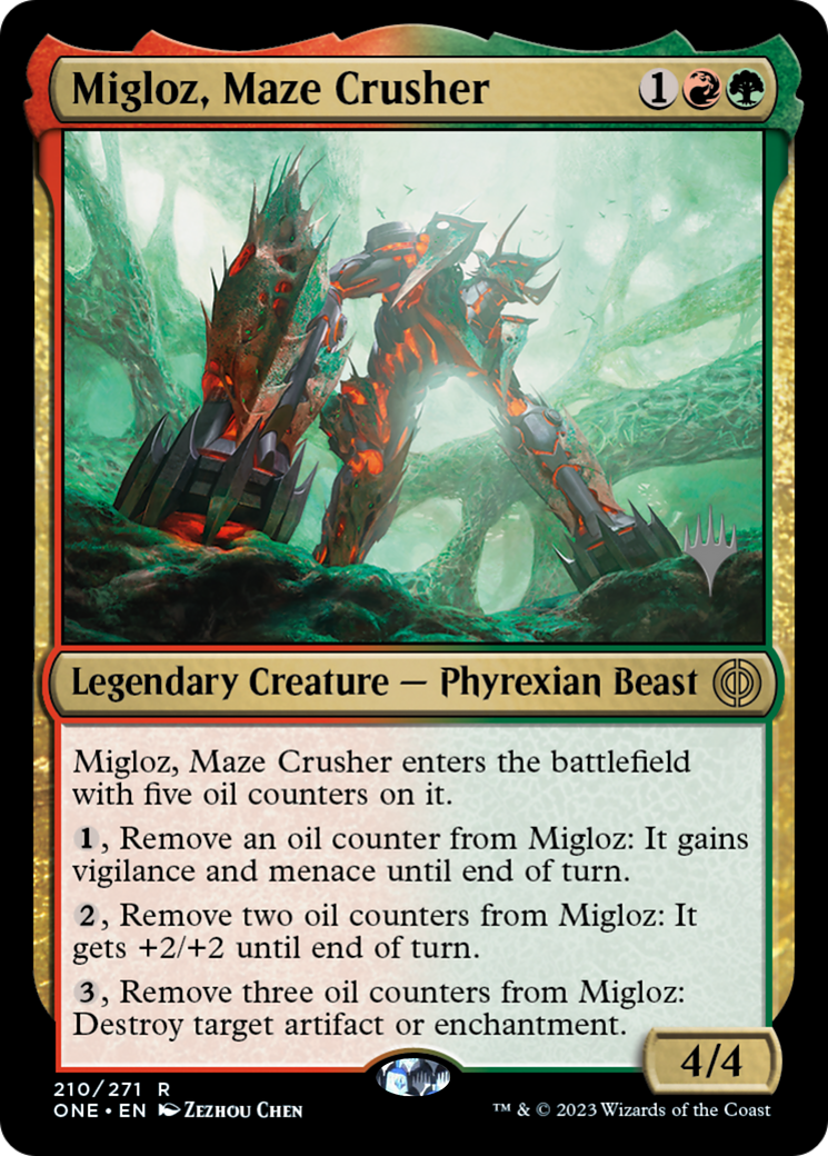 Migloz, Maze Crusher (Promo Pack) [Phyrexia: All Will Be One Promos] Foil