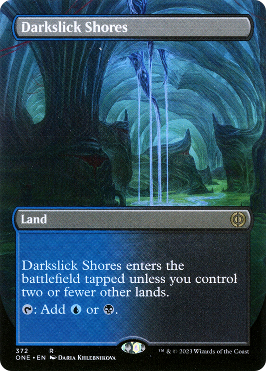 Darkslick Shores (Borderless Alternate Art) [Phyrexia: All Will Be One] Foil