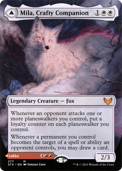 Mila, Crafty Companion // Lukka, Wayward Bonder (Borderless) [Strixhaven: School of Mages]