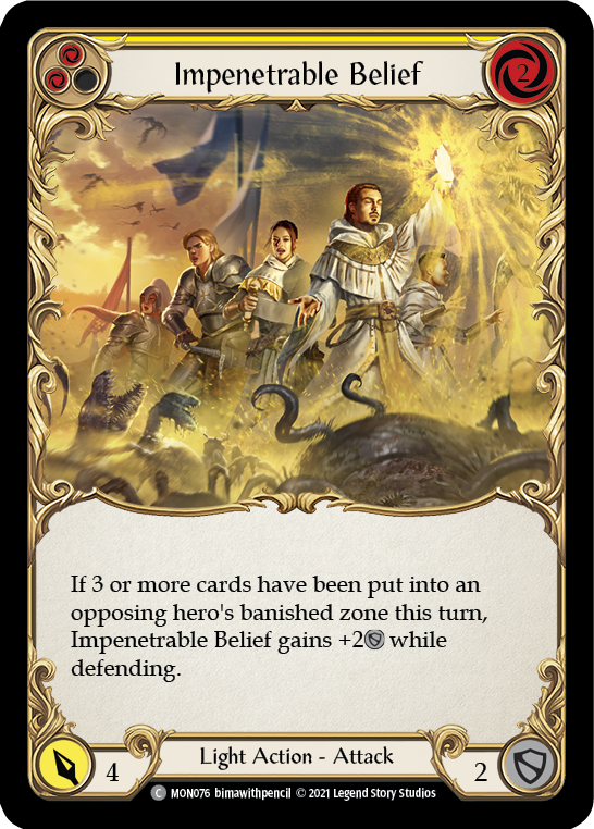 Impenetrable Belief (Yellow) [MON076-RF] (Monarch)  1st Edition Rainbow Foil | Silver Goblin