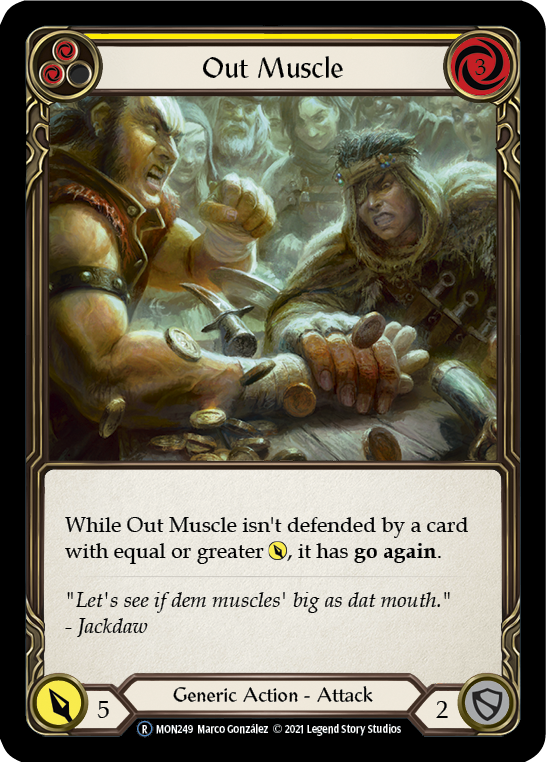 Out Muscle (Yellow) Unlimited Edition Rainbow Foil (MON249) - Monarch | Silver Goblin