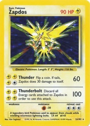 Zapdos (16/102) [Base Set Unlimited] | Silver Goblin