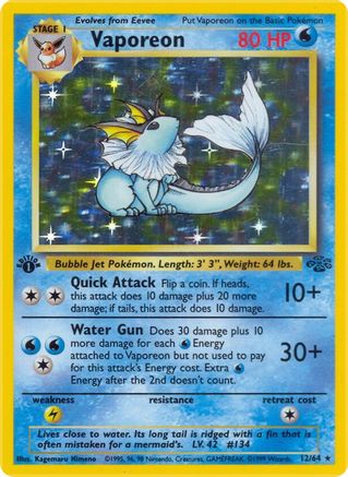 Vaporeon (12) (1st Edition) Holofoil - Jungle
