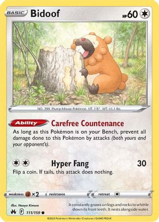 Bidoof (111) Reverse Holofoil - Crown Zenith