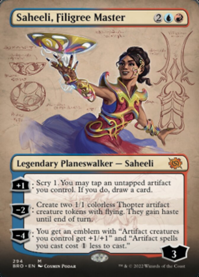 Saheeli, Filigree Master (Borderless Alternate Art) [The Brothers' War] | Silver Goblin