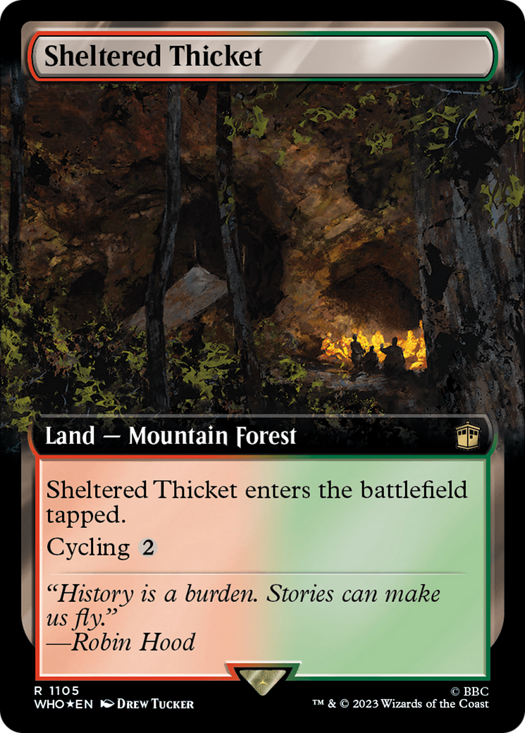 Sheltered Thicket (Extended Art) (Surge Foil) [Doctor Who] | Silver Goblin