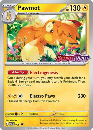 Pawmot - 006 (Prerelease) [Staff] (6) Holofoil - SV Scarlet & Violet Promo Cards