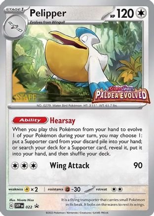 Pelipper - 022 (Prerelease) [Staff] (22) Holofoil - SV Scarlet & Violet Promo Cards